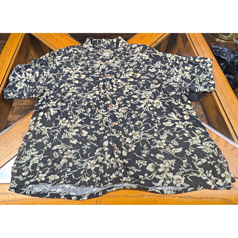Ivy Crew Men's 2XL Black/Beige Floral Short Sleeve Rayon Button-Up Point Collar